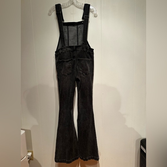 Free People Flare Denim Overalls Bell Bottom Stretch Retro 70s Boho Jumpsuit 27 - Picture 4 of 7